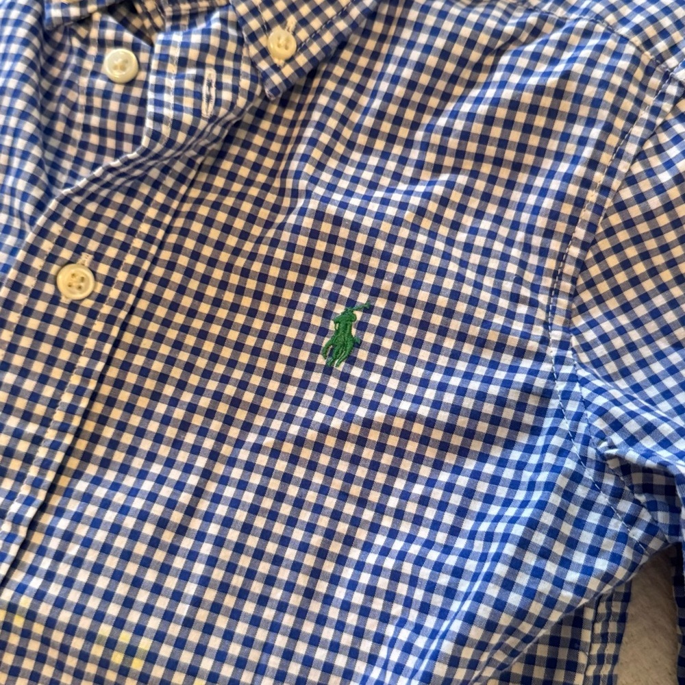 RALPH LAUREN Kids Boys Blue & White Gingham Plaid Button Down Polo Shirt - Picture 8 of 8